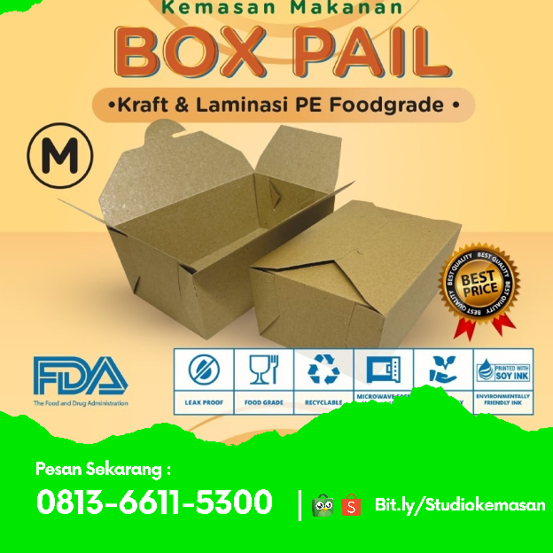 Box Pail Size M | Rice Box Paper |Kraft Paper Foodgrade Lunch Box