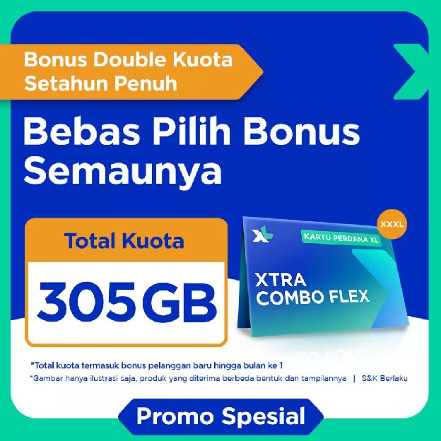 Kartu Perdana Xl Xtra Combo Flex Xxxl 305gb