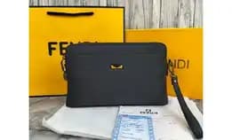 Pouch Clutch Bag Pria Zipper Lock Leather Fendi 1190881 Monster