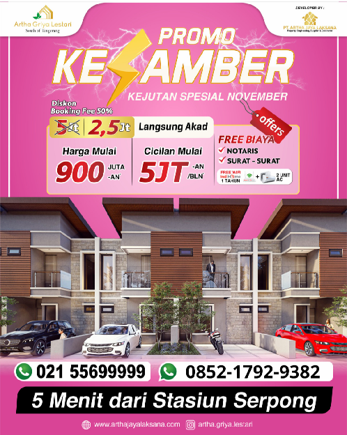 Artha Griya Lestari Rumah 2 Lantai Dekat Stasiun Tanpa Dp Cukup 2,5 Juta Sudah Proses Kpr 