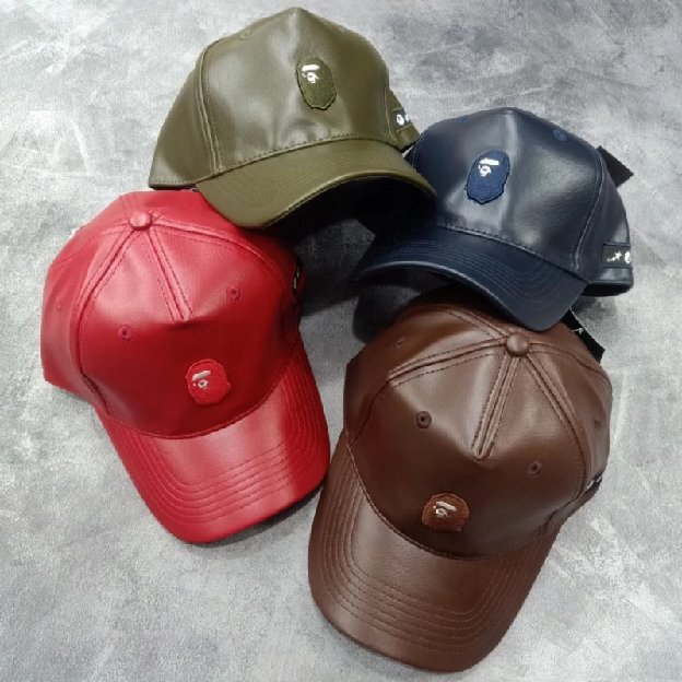 Topi Bape Bathing Ape Leather Logo Bordir Topi Baseball Kulit