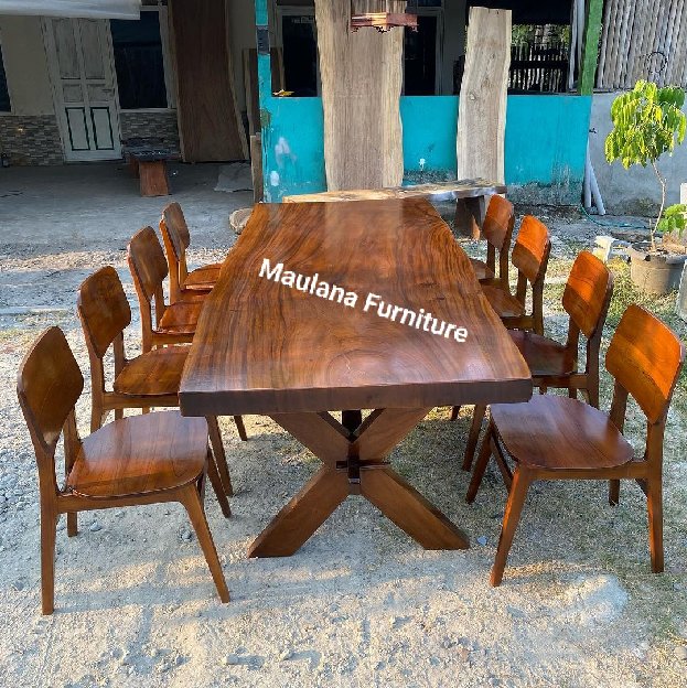 Meja Makan Kursi Trembesi Tebal Asli