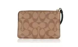 Coach Corner Zip Wristlet In Signature Canvas - Khaki Black (Ch 58035)