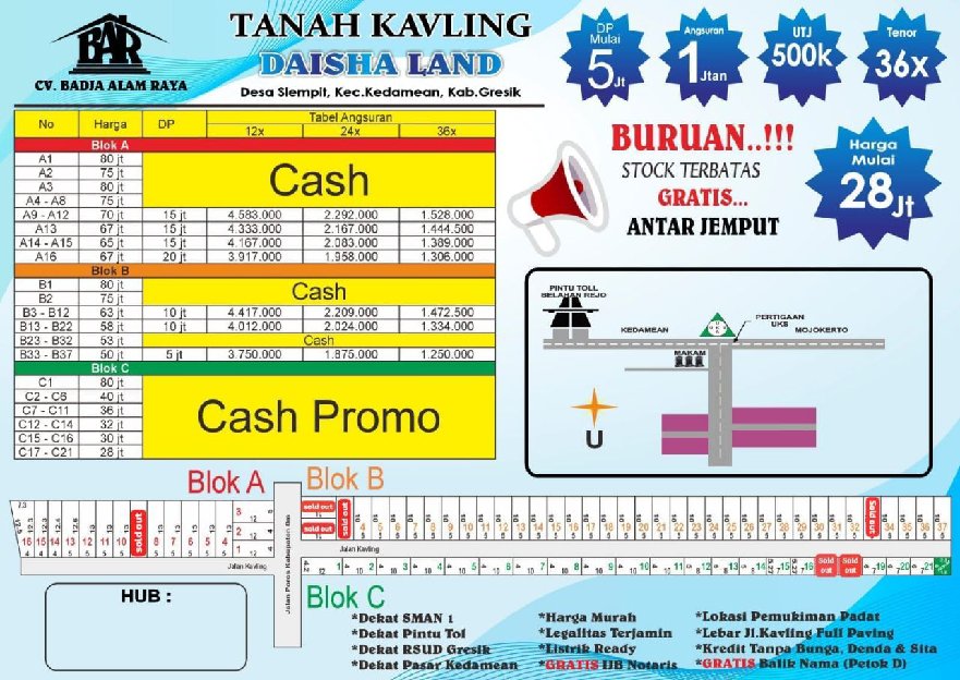 Hrga Mash Promo 28jt Buruan Segera Naik  Tanah Kavling Daisha Land Kedamean 