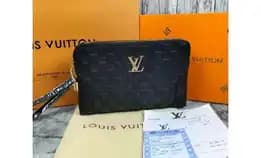Clutch Bag Tas Tangan Pria Lv Louis Vuitton Black Emboss Leather