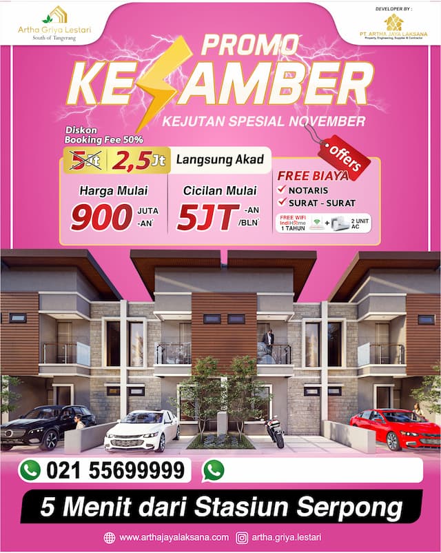 Artha Griya Lestari Rumah 2 Lantai Tanpa Dp 5 Menit Stasiun Serpong