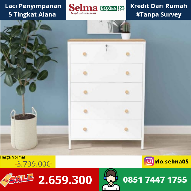 Laci Penyimpanan Alana 5 Tingkat Metal Putih 