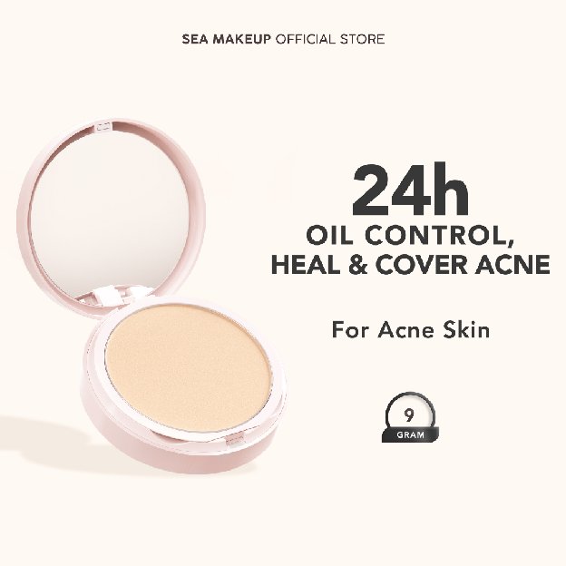 Sea Makeup Acne Cover & Smooth Two Way Cake Pressed Powder And Matte Bedak Padat Compact Powder With