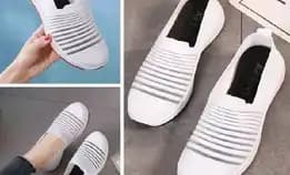 Sepatu Slip On Wanita Print Garis - Dmn