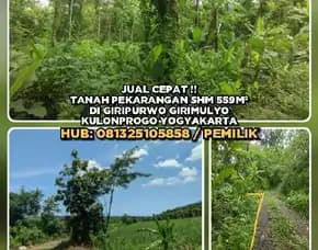 Tanah Pekarangan Shm 559m² Di Giripurwo Girimulyo Kulonprogo Yogyakarta.H: 081325105858 / Pemilik>>