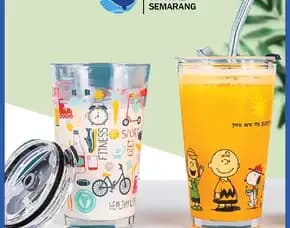 Gelas Tumblr Kaca Bening Gelas Mug Gelas Kaca Dengan Tutup Anti Bocor 400ml Botol Minum Kaca Gratis 
