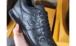 Sepatu Sneakers Pria Louis Vuitton Lv Black Monogram Emboss