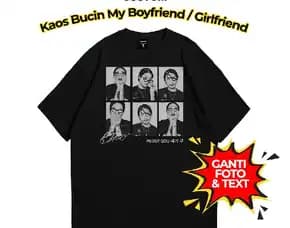 Kaos Bucin She Is Mine Hitam Bisa Custom Foto T-Shirt (Pria & Wanita)