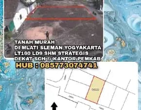 Tanah Murah Di Mlati Sleman Yogyakarta. Lt160 Ld9 Strategis Dekat Sch & Kantor Pemkab