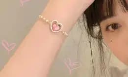 Peachy Asthoret Gelang Rantai Mutiara Bentuk Hati Model Hollow Warna Pink Peach Untuk Wanita Mutiara