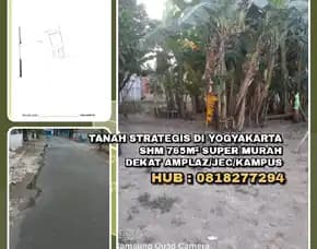 Tanah Strategis Di Yogyakarta.Shm 765m² Super Murah. Dekat Amplaz/Jec/Kampus.H: 0818277294>