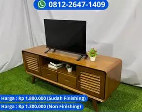 Meja Tv Jati Model Persegi Dengan Laci Dan Rak