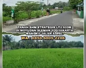 Tanah Sawah Strategis Di Moyudan Sleman Yogyakarta.Shm 2.600m² Mangku Jalan Aspal.Wa: 0858-6805-2286