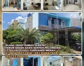 Dijual Rumah 2lantai Di Perumahan Green Oasis Kenten Palembang.Lt320 Lb210 Full Furnished Mewah