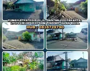 Rumah Strategis Di Jl. Santan Yogyakarta. Lt978 Lb100 Ld20 Shm Pinggir Jalan Besar.H: 0816729790