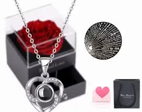 Kalung Cewek Kotak Hadiah Diawetkan Mawar Asli 925 Sterling Silver I Love You Kalung 100 Bahasa Buat
