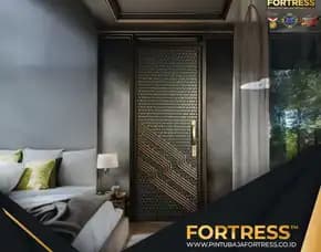(Fortress) Pintu Besi Double Motif Kayu Di Banjarmasin