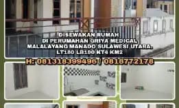 Disewakan Rumah Di Perum Griya Medical Malalayang Manado Sulawesi Utara.Lt180 Lb100 Kt4 Km2