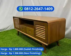 Meja Tv Jati Dengan Model Simpel Dan Warna Netral