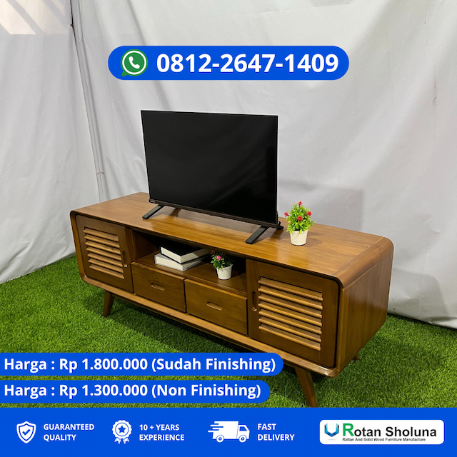 Meja Tv Jati Dengan Rak Tambahan Untuk Dekorasi Ruang