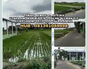 Tanah Sawah Strategis Utara Rm Iwak Kalen Godean Sleman Diy.Luas 1000m² Ld10 Tepi Jalan Aspal.H: 081