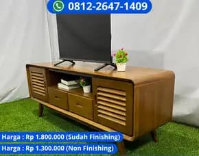 Buffet Tv Jati Dengan Rak Tambahan Untuk Dekorasi Ruangan