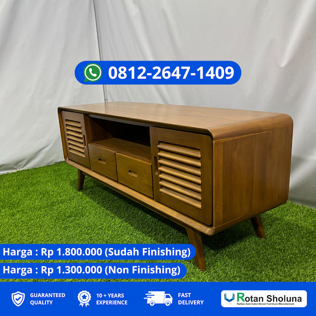 Meja Tv Jati Warna Natural Dengan Finishing Halus