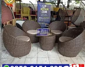 Jual Kursi Rotan Sintetis Anyaman Mata Ayam / Kursi Taman Rotan